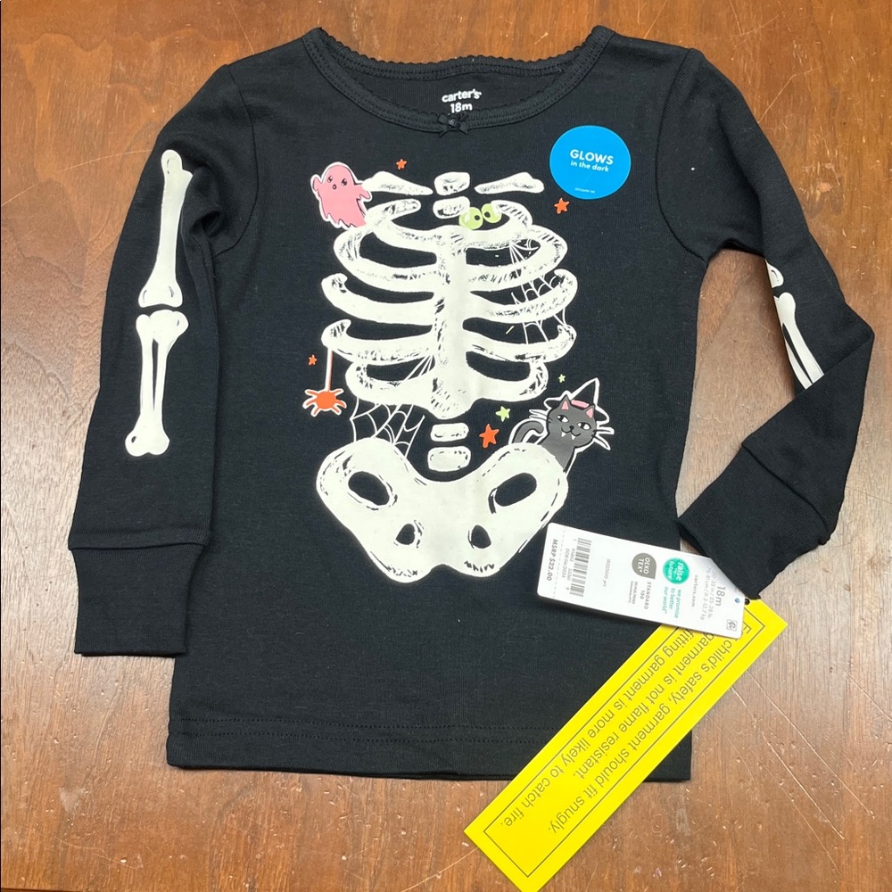 Carter's Black Skeleton Glow Shirt girl 18 month NWT